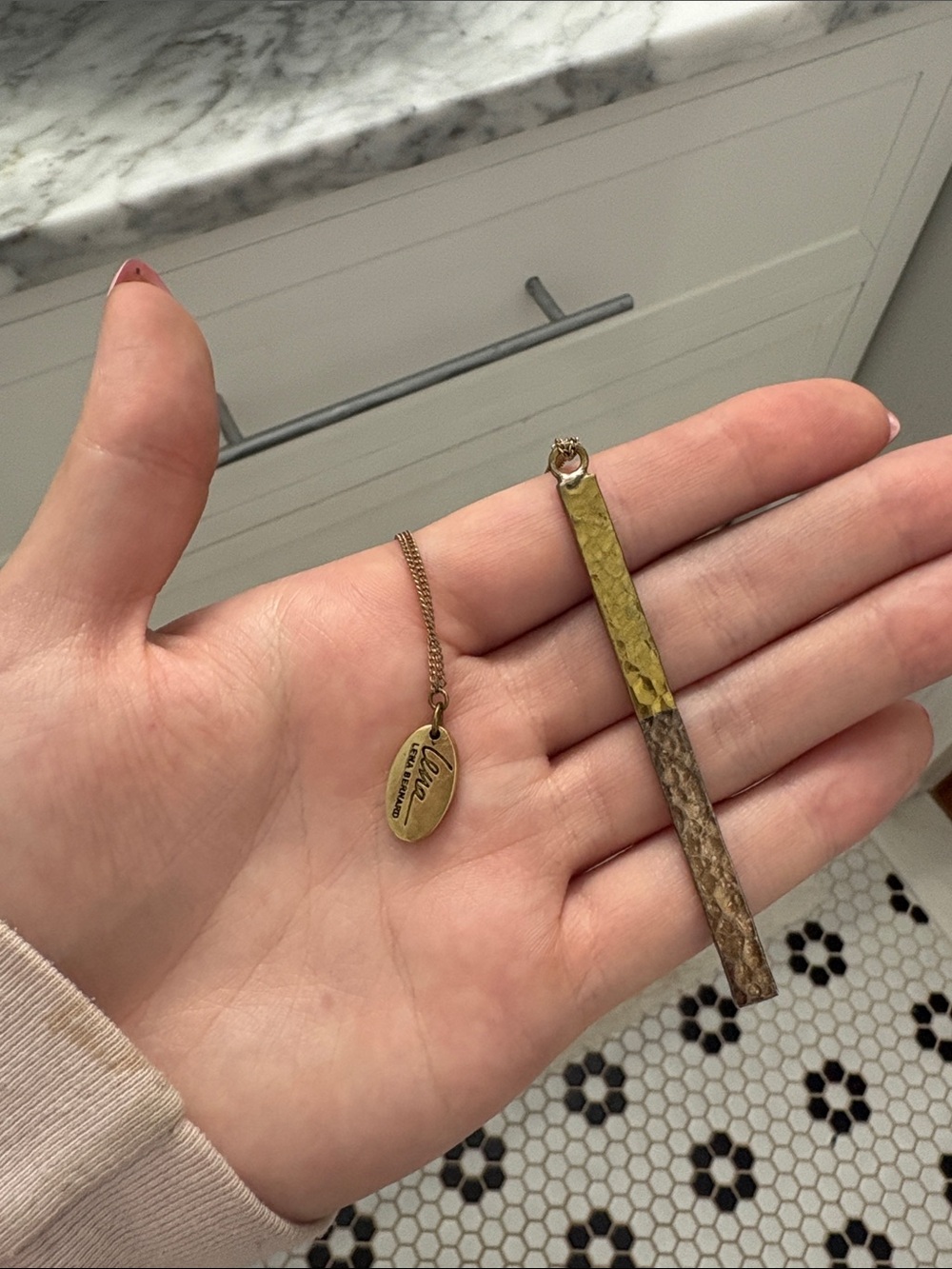Delicate Double-Chain Bar Pendant Necklace in Brass Tone
